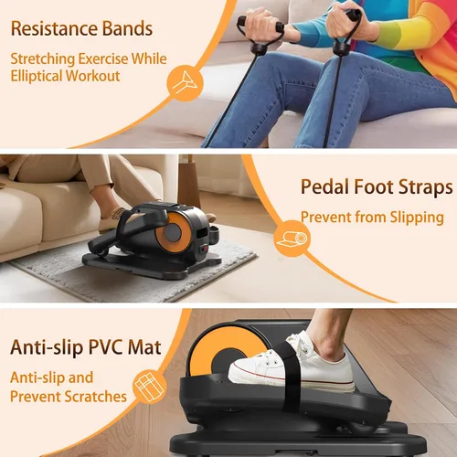 Vista 5 de Under Desk Elliptical Machine, Electric Elliptical Training Machine w/Remote & 12 Speeds Level, Manual & Auto Mode, Elliptical Traier for Seniors