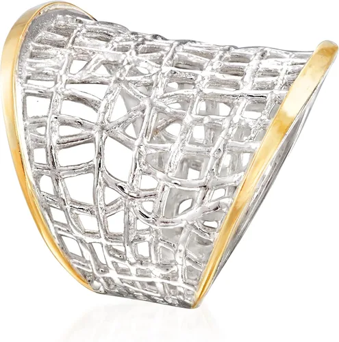 Vista 3 de Ross-Simons Sterling Silver and 14kt Yellow Gold Free-Form Lattice Ring