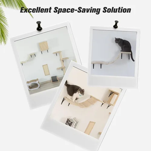 Vista 9 de COZIWOW Muebles para gatos montados en la pared, estantes y perchas de pared para gatos, estantes flotantes para gatos para pared, juego de 5 (beige)