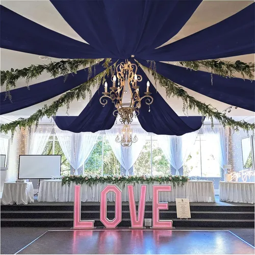 Vista 11 de FOTSHARER Cortinas de techo azul bebé para boda, 2 paneles de 5 x 20 pies, gasa para arco de boda, cortinas de techo para telón de fondo, decoración