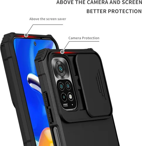 Vista 8 de Asuwish Funda de teléfono para Xiaomi Redmi Note 11S/11 4G con protector de pantalla de vidrio templado y cubierta de cámara deslizante Soporte Negro