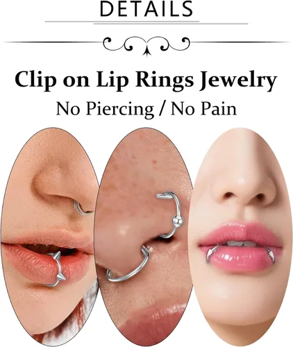 Vista 3 de Zolure Piercings Falsos de Labios Dientes de Vampiro Joyería de Piercings Falsos de Labios Aros Falsos de Mordida de Serpiente Joyería de Labios Sin