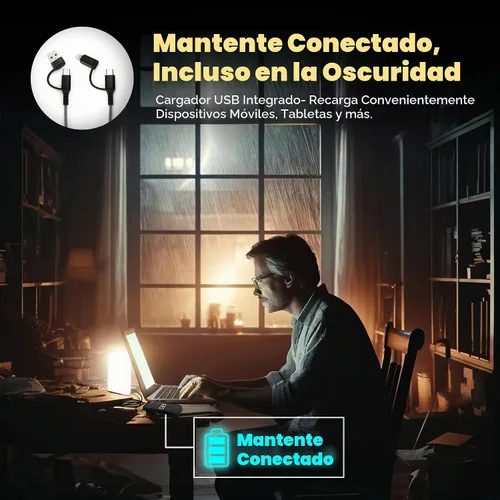 Vista 6 de LFI Lights Lámpara de mesa de emergencia para cortes de energía, luz recargable de más de 200 horas con cargador USB, cable 3 en 1, 3 modos, sensor