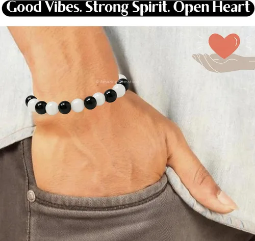 Vista 4 de Amazing Gemstone Selenite Black Tourmaline Bracelet for Women Men's Gifts - Protection Healing Crystal Bracelet - 8mm Gemstone Beaded Adjustable