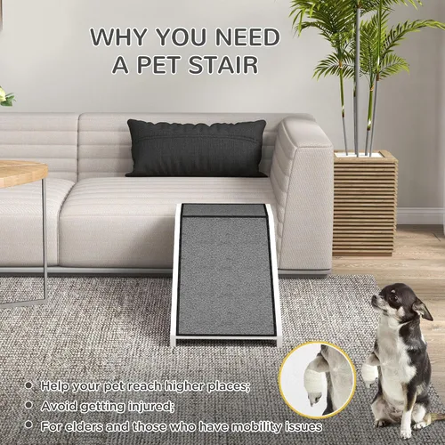 Vista 5 de PawHut Rampa para perros para cama, rampa para mascotas para perros con alfombra antideslizante y plataforma superior, 49 x 16 x 14 pulgadas