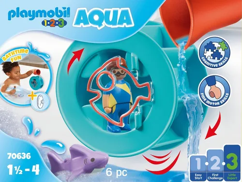 Vista 3 de PLAYMOBIL 1.2.3 Rueda de agua Aqua con Baby Shark