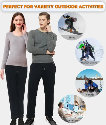 Vista 7 de FERNIDA Pantalones térmicos con batería eléctrica USB para hombres y mujeres, pantalones deportivos con calefacción de forro polar con bolsillos