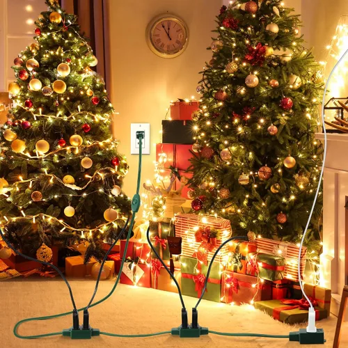 Vista 7 de Enhon 1 Pieza Cable de Extensión Verde de 15 Pies con 9 Tomacorrientes e Interruptor de Encendido/Apagado, Cable de Extensión de Luz para Árbol