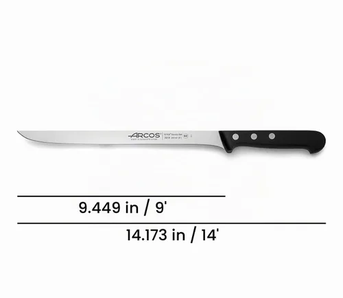 Vista 2 de Arcos Cuchillo afilado de acero inoxidable de 9 pulgadas. Cuchillo para cortar jamón y carne. Mango ergonómico de polioximetileno y hoja de 9.449