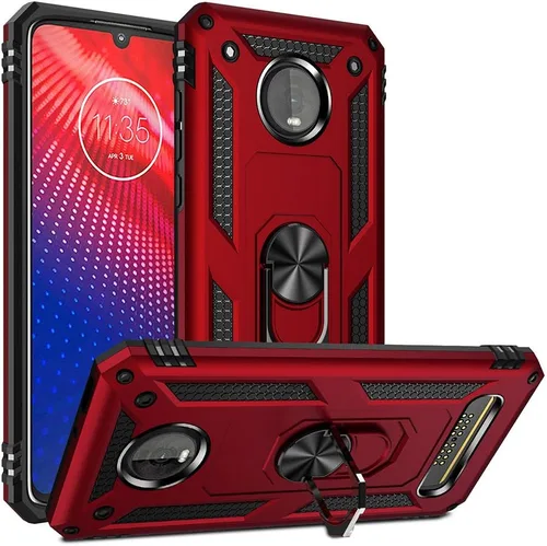 Vista 2 de Funda de grado militar para Motorola Moto Z4, Moto Z4 Play Case 360 Metal giratorio anillo soporte soporte magnético para coche Armadura resistente