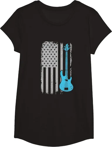 Vista 7 de Electric Bass Guitar Player American Flag Musician T-Shirt Asphalt Grey