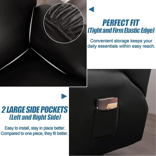Vista 4 de Funda para sofá reclinable de 2/3 plazas, de piel sintética, impermeable, con bolsillo lateral, funda para sillón de masaje, protector de muebles