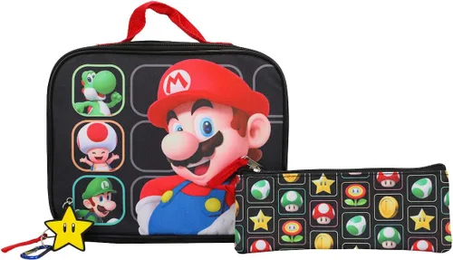 Vista 5 de Super Mario Bros Character Grid - Juego de mochila juvenil de 5 piezas de 16 pulgadas, Negro -, Mochila, simple