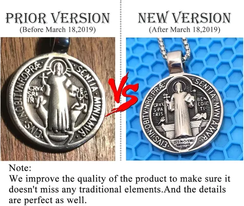 Vista 3 de Collar con colgante de exorcismo de San Benito para hombre, acero inoxidable, cruz católica romana, protección de demonios, cazador de fantasmas