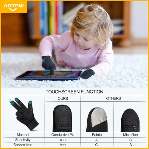 Vista 3 de Guantes de invierno para niños para correr con pantalla táctil, guantes cálidos para clima frío, guantes deportivos térmicos a prueba de viento