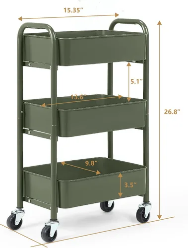 Vista 6 de SunnyPoint Organizador de Almacenamiento de Metal Rodante Compacto Delicado de 3 Niveles - Carrito de Utilidad Móvil Cocina/Carrito Bajo Escritorio