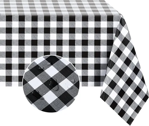 Vista 13 de Romanstile Mantel rectangular de vinilo, 100% impermeable, mantel de plástico a cuadros de búfalo, resistente y lavable para exteriores, campamento