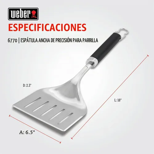 Vista 3 de Weber Espátula ancha para parrilla de precisión, espátula de barbacoa de acero inoxidable con borde biselado de 3 lados, mango antideslizante suave