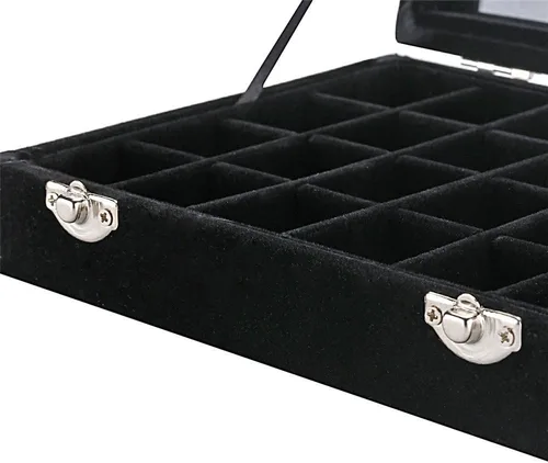 Vista 5 de LANTWOO 24 rejillas de terciopelo anillo de cristal pendientes caja de joyería organizador de pendientes soporte de almacenamiento vitrina