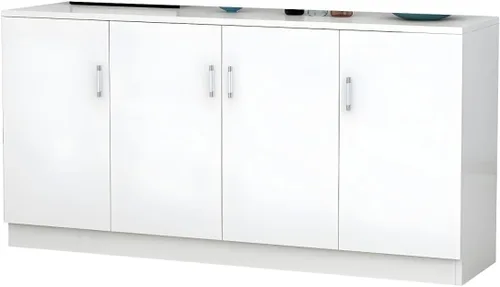 Vista 5 de Modernos estantes ajustables para servidor, armario de madera con puertas, armario de pared de cocina, almacenamiento, comedor, microondas, balcón