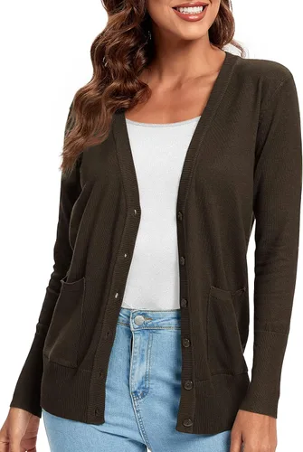 Vista 2 de Urban CoCo suéter básico de manga larga con botones para mujer