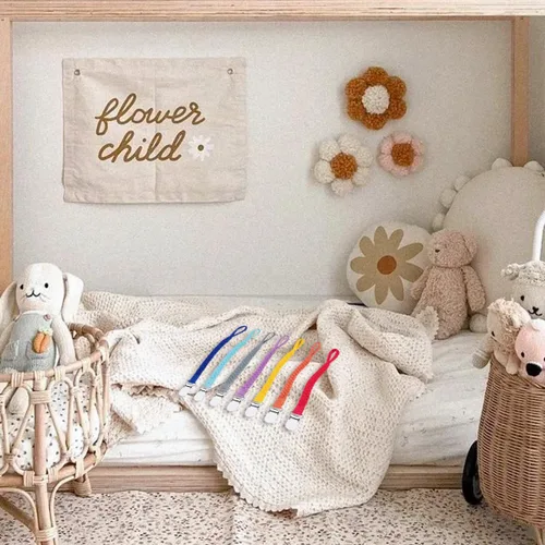 Vista 5 de Clips para chupete para bebé, niño y niña, hecho a mano, trenzado, para chupetes, correa de algodón, clips para chupetes de bebé, clips de algodón