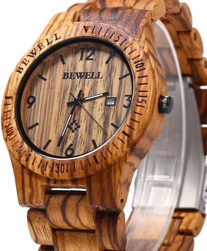 Vista 2 de BEWELL W086B Mens Wooden Watch Analog Quartz Lightweight Handmade Wood Wrist Watch