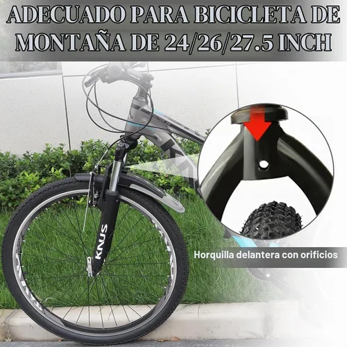 Vista 3 de Juego de guardabarros delantero y trasero, 2 piezas, cubierta completa universal gruesa para bicicleta, ajustable, guardabarros, guardabarros Negro