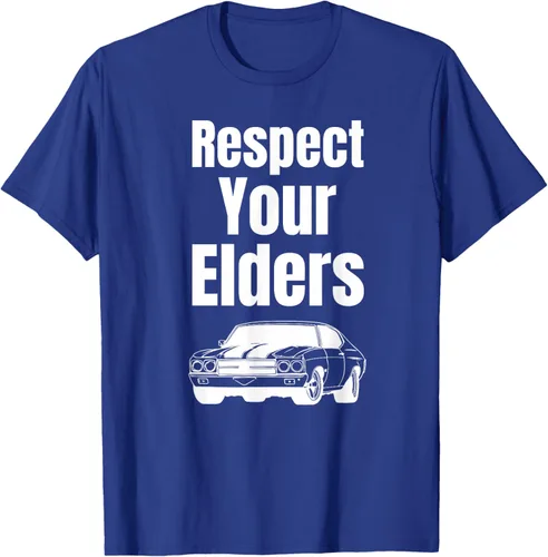 Vista 18 de Divertido regalo de auto para chicos – Respect Your Elders Classic Muscle Car Camiseta, Negro, S