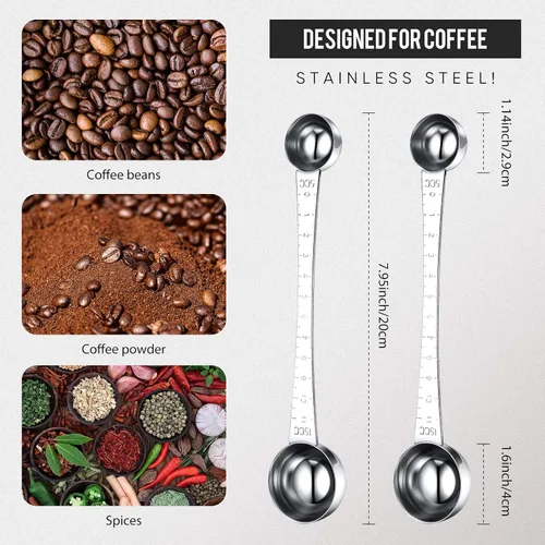 Vista 2 de 2 cucharadas de café con marca, 1 cucharada y 1 cucharadita de acero inoxidable para café medidora para preparación molida, té, azúcar y leche, 0.2