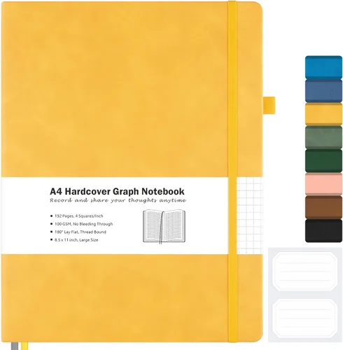Vista 9 de Cuaderno de papel cuadriculado, cuaderno de tapa dura de 8.5 x 11, cuaderno de cuadrícula para mujeres, hombres, diarios grandes de cuero