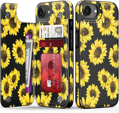 Vista 300 de LETO para iPhone 15 Pro Funda tipo cartera - Tapa tipo folio con patada - Diseños de moda - Tarjetero - Funda protectora para mujeres y niñas - 6.1