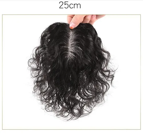 Vista 4 de Base de seda corta y rizada de 8 pulgadas, con clip, 5.1 x 5.5 in, para mujer, cabello humano real, color negro