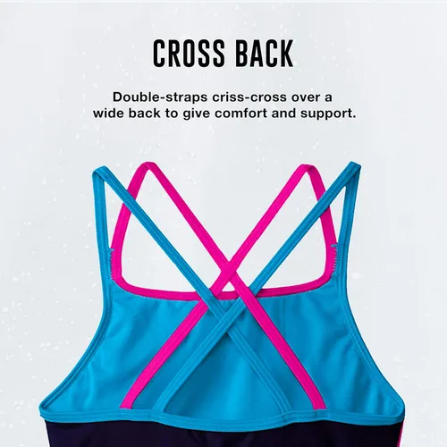 Vista 3 de Speedo Traje de baño de una pieza para niña, espalda cruzada, tirantes múltiples