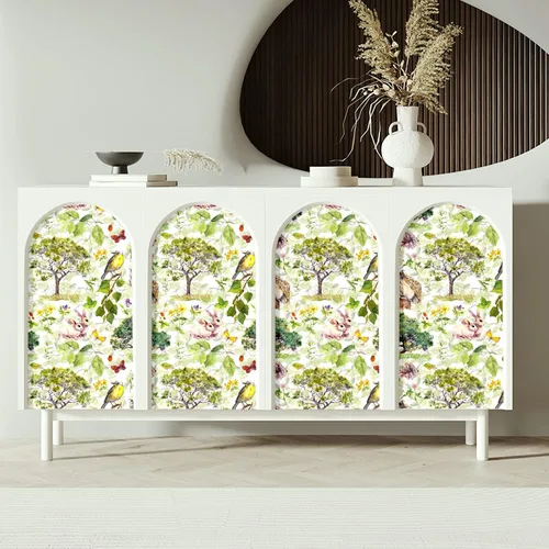 Vista 4 de Blooming Wall Papel tapiz autoadhesivo removible con diseño de animales en bosque verde