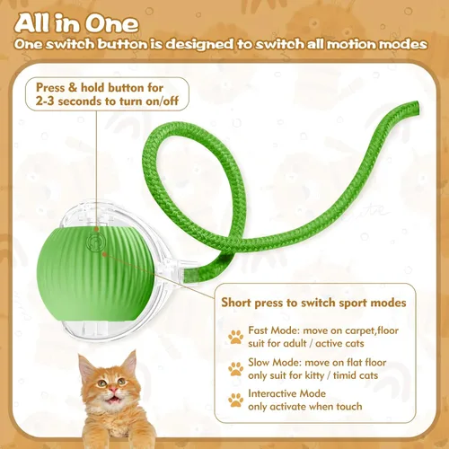 Vista 4 de Pelota interactiva para gatos de interior, bola para mascotas, juguete automático mejorado 2025 para gatos adultos aburridos de interiores, juguete