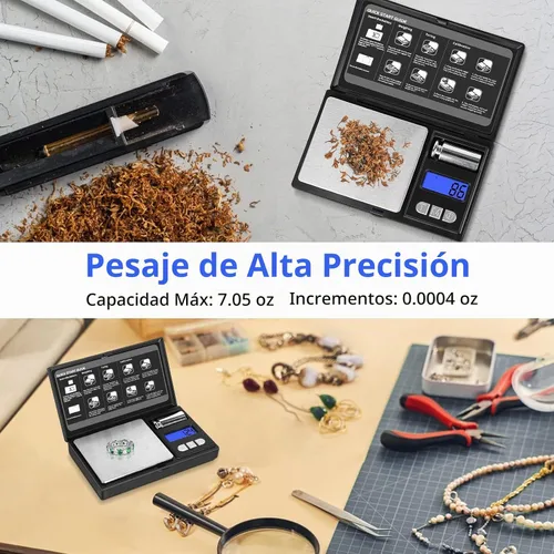 Vista 2 de THINKSCALE Mini báscula de bolsillo con 6 unidades, yardas, tara, báscula digital para joyas, medicinas, café, hierbas, peso cal incluido Negro