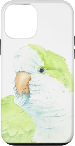 Vista 16 de iPhone 12 Pro Max monje perico quaker acuarela loro retrato caso