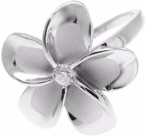 Vista 2 de Arthur's Jewelry - Anillo de plata de ley 925, chapado en rodio, 0.827in, flor hawaiana de Plumeria tamaño 3 a 12
