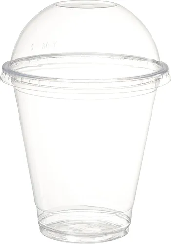 Vista 2 de GUSTO [12 oz - 50 unidades de vasos de plástico transparentes con tapas de cúpula (sin agujero), tazas de frutas con tapas para fiestas - Perfectas