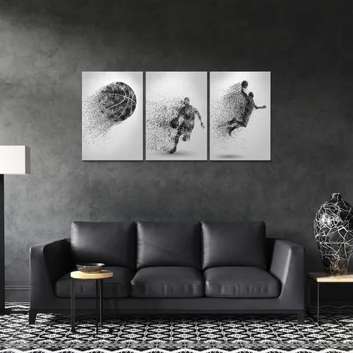Vista 5 de Arte de lienzo para pared, silueta de partículas de baloncesto, póster de deportes, impresiones artísticas, pintura, cuadros enmarcados, obra