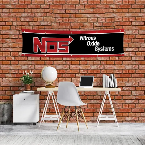 Vista 2 de NOS - Bandera de sistema de óxido nitroso de 2 x 8 pies para garaje y cueva de hombre