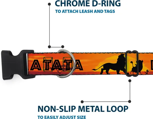Vista 5 de Buckle-Down Collar de clip de plástico, diseño de Rey León HAKUNA MATATA Sunset Oranges/Negro, 1 pulgada de ancho, se adapta a cuello de 9 a 15