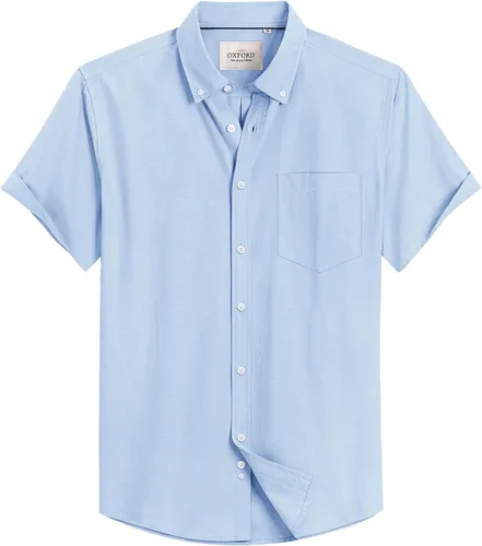 Vista 34 de Alimens & Gentle - Camisa de manga corta Oxford para hombre con ajuste regular, cuello abotonado y bolsillo