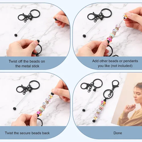 Vista 4 de Tondiamo 24 piezas de barras de llavero con cuentas a granel para kit de fabricación de llaveros, regalos para mujeres y hombres, manualidades DIY