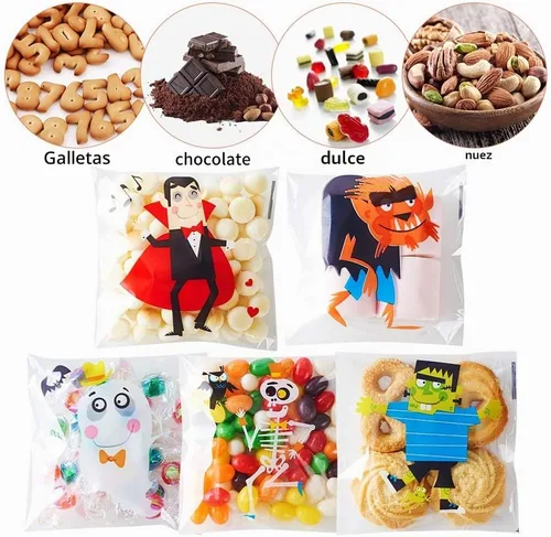 Vista 2 de CCINEE 200 bolsas de golosinas de Halloween, bolsas transparentes autoadhesivas para dulces, bolsas de plástico de celofán para galletas, regalos