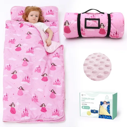 Vista 11 de ACRABROS Tapete para siesta para niños pequeños con almohada y manta, grandes alfombrillas enrolladas para siestas, bolsas de dormir para niños
