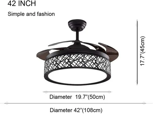 Vista 6 de Ventilador de techo invisible de 42 pulgadas con luz y control remoto, acabado negro, aspas retráctiles, ventiladores con luces LED, 3 cambios