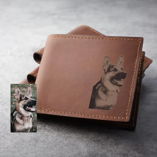 Vista 2 de RUGGEDGIFTS - Cartera de piel personalizada con foto de mascotas, billetera de piel auténtica, billetera plegable con foto grabada de perro y gato