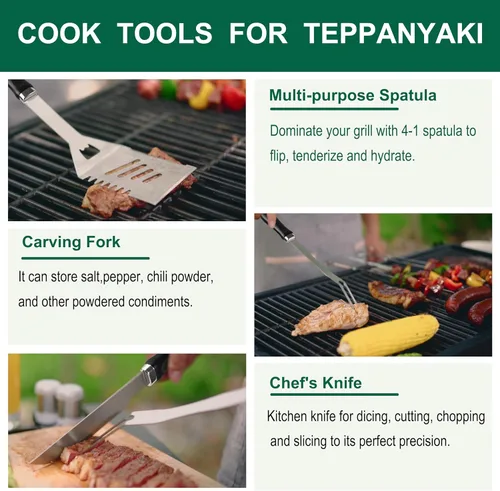 Vista 3 de Grilljoy Juego de accesorios para parrilla de 46 piezas con mango de plástico robusto, kit de herramientas para parrilla todo en uno para parrillas